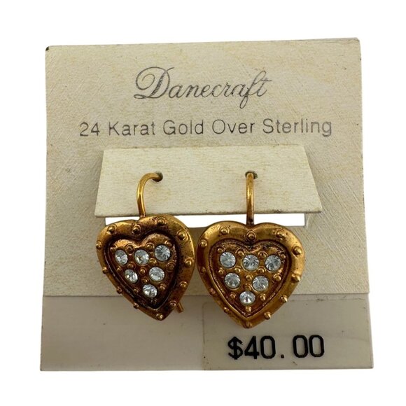 Women's Danecraft 24 Karat Gold Over Sterling Heart Shaped Earrings with Tags - Picture 3 of 16